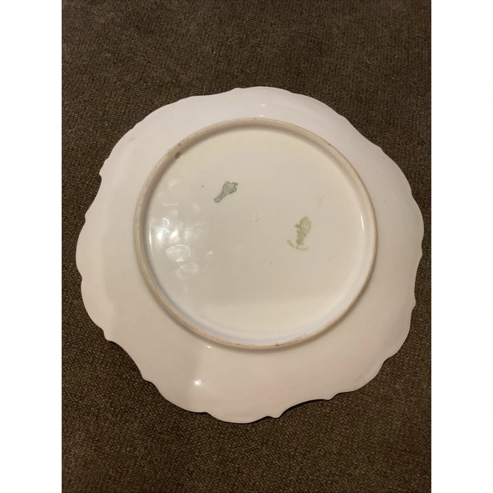 Antique Limoges France Hand Painted Iris Plate Signed Marie Scalloped 8.5